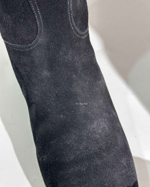 Hermes Black Suede Her Collier De Chien Knee High Flat Boots Size 39-9