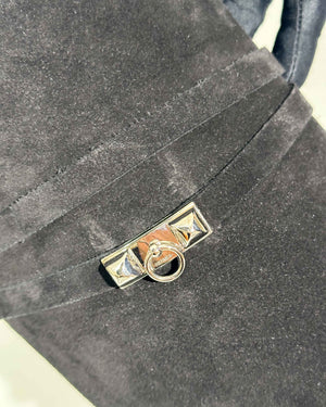 Hermes Black Suede Her Collier De Chien Knee High Flat Boots Size 39-28