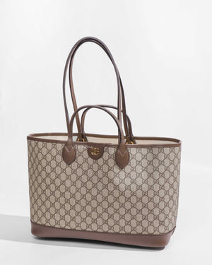 Gucci Beige and Ebony GG Supreme Canvas Ophidia Medium Tote Bag-1