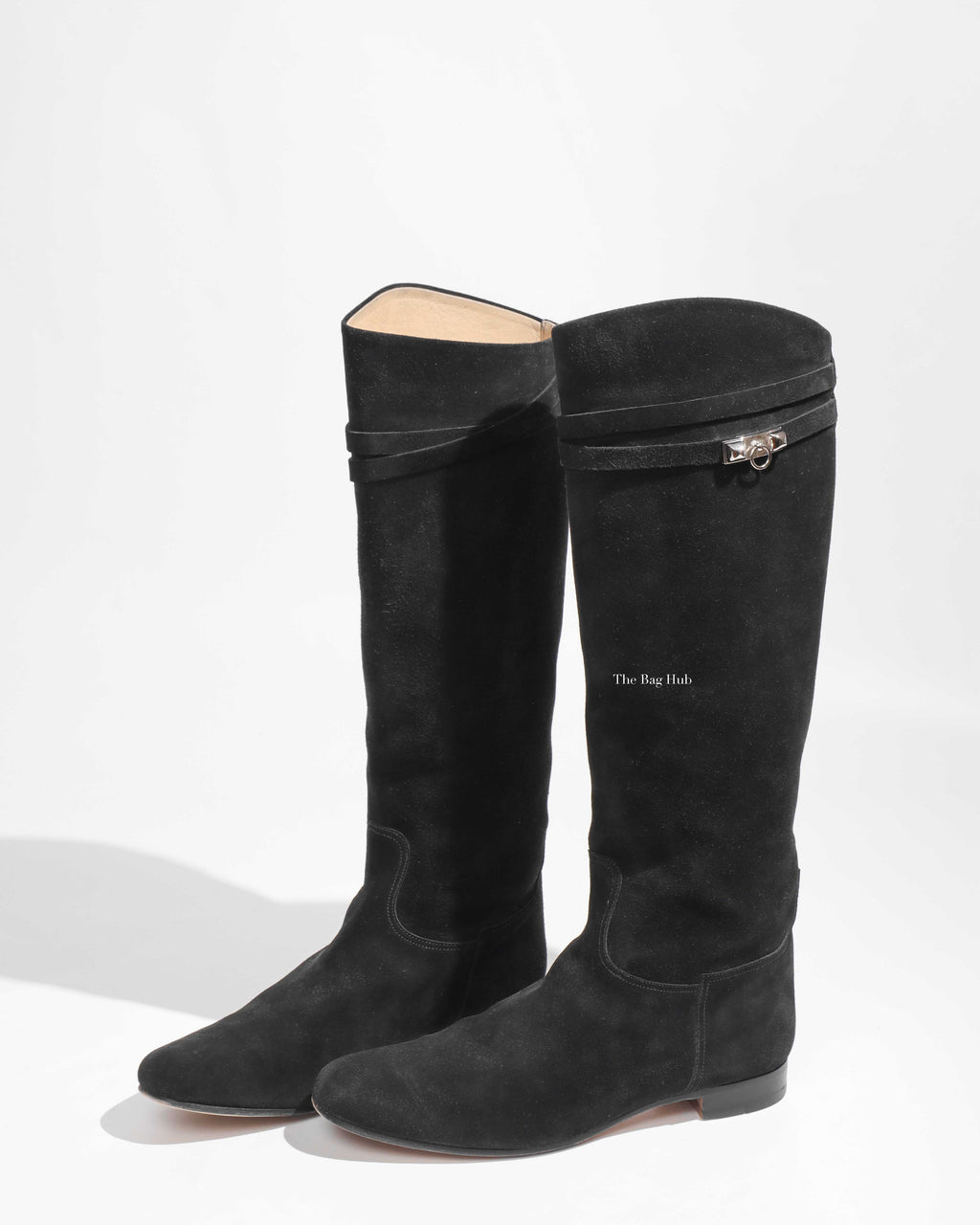 Hermes Black Suede Her Collier De Chien Knee High Flat Boots Size 39-1