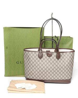 Gucci Beige and Ebony GG Supreme Canvas Ophidia Medium Tote Bag-13