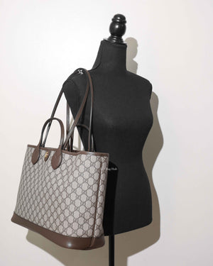 Gucci Beige and Ebony GG Supreme Canvas Ophidia Medium Tote Bag-12