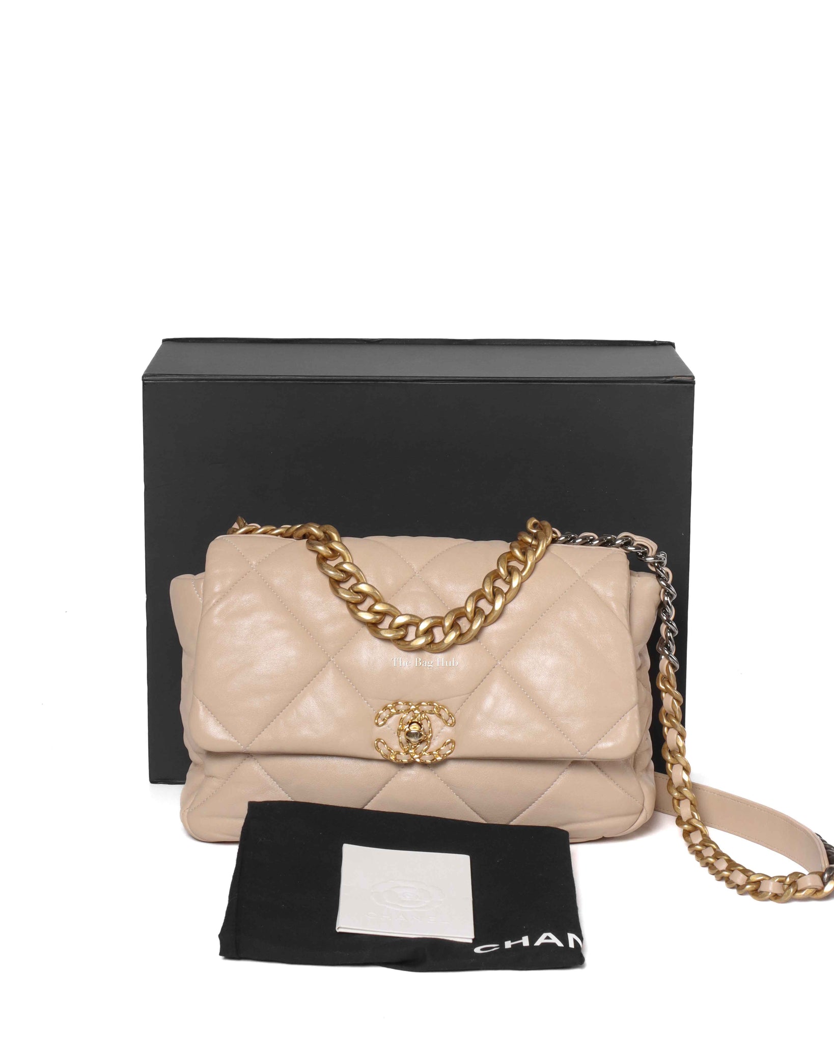 Chanel Beige Lambskin Large C19 Flsp Bag-13