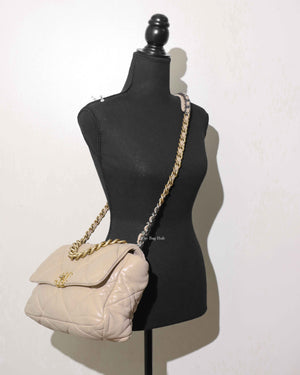 Chanel Beige Lambskin Large C19 Flsp Bag-12