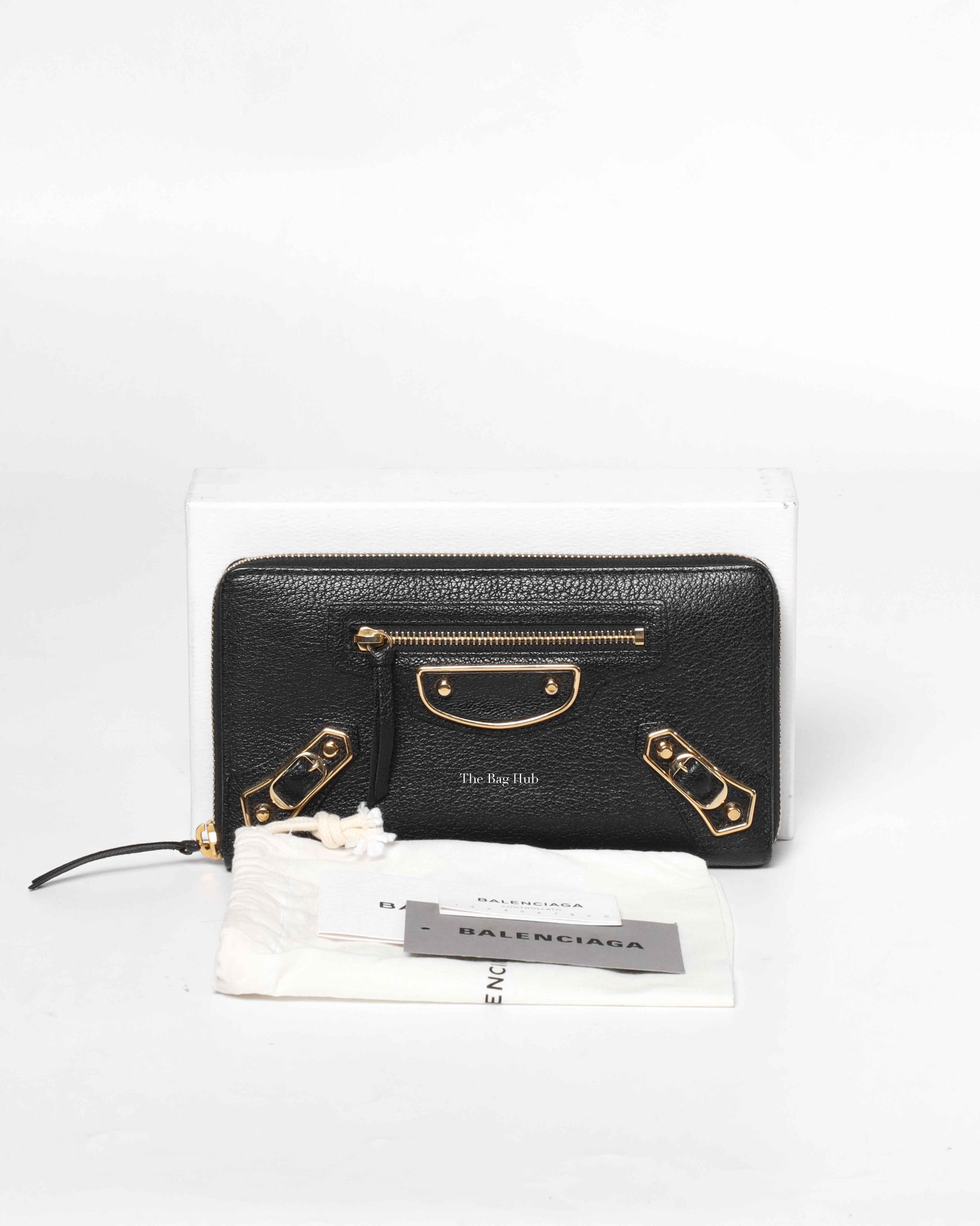 Balenciaga Black Leather Metallic Edge Long Zipped Around Wallet-12