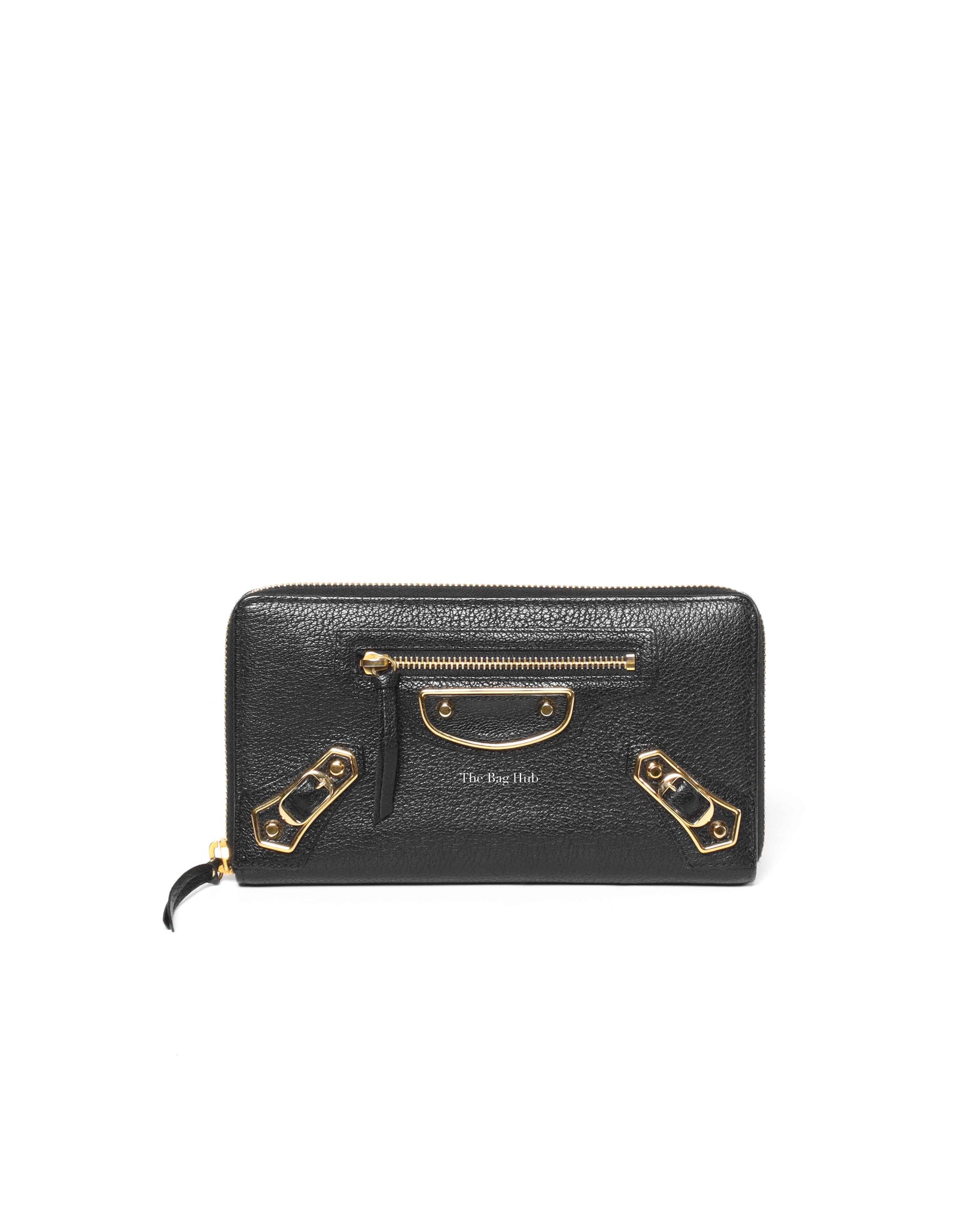 Balenciaga Black Leather Metallic Edge Long Zipped Around Wallet-2