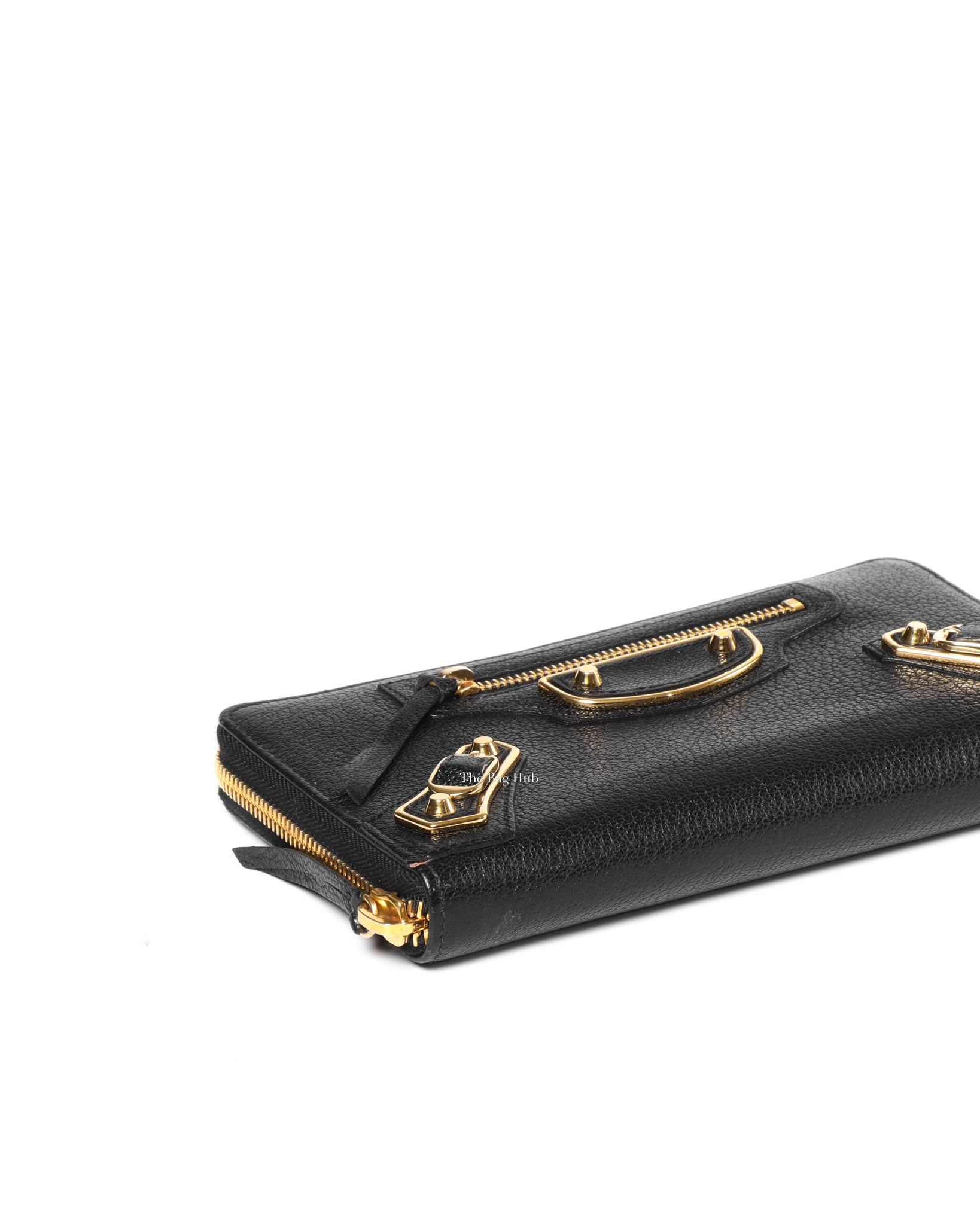 Balenciaga Black Leather Metallic Edge Long Zipped Around Wallet-7