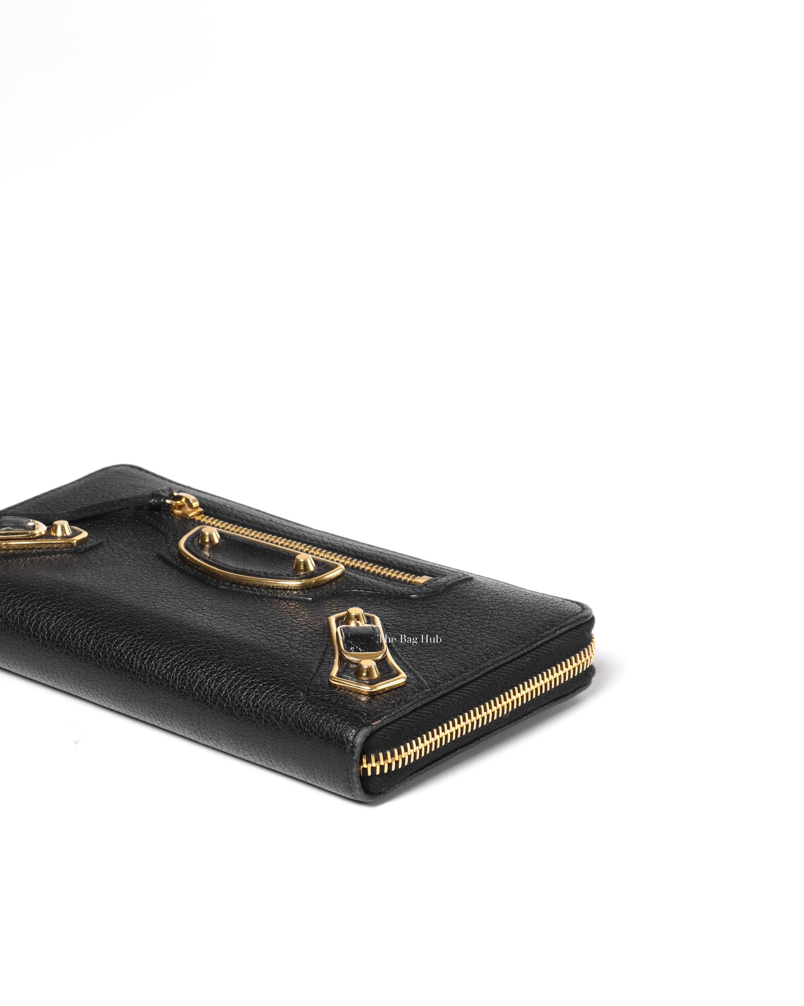 Balenciaga Black Leather Metallic Edge Long Zipped Around Wallet-8