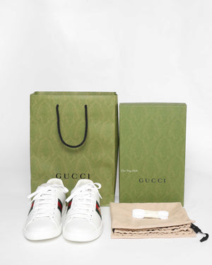 Gucci White Leather Women's Ace Bee Web Sneakers Size 42