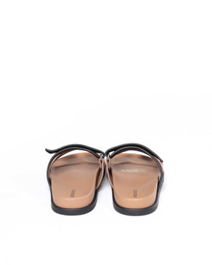Hermes Rose Perle/Noir Suede Goatskin Chypre Sandals Size 37