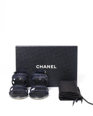 Chanel Navy Lambskin Braided Wedge Size 36C