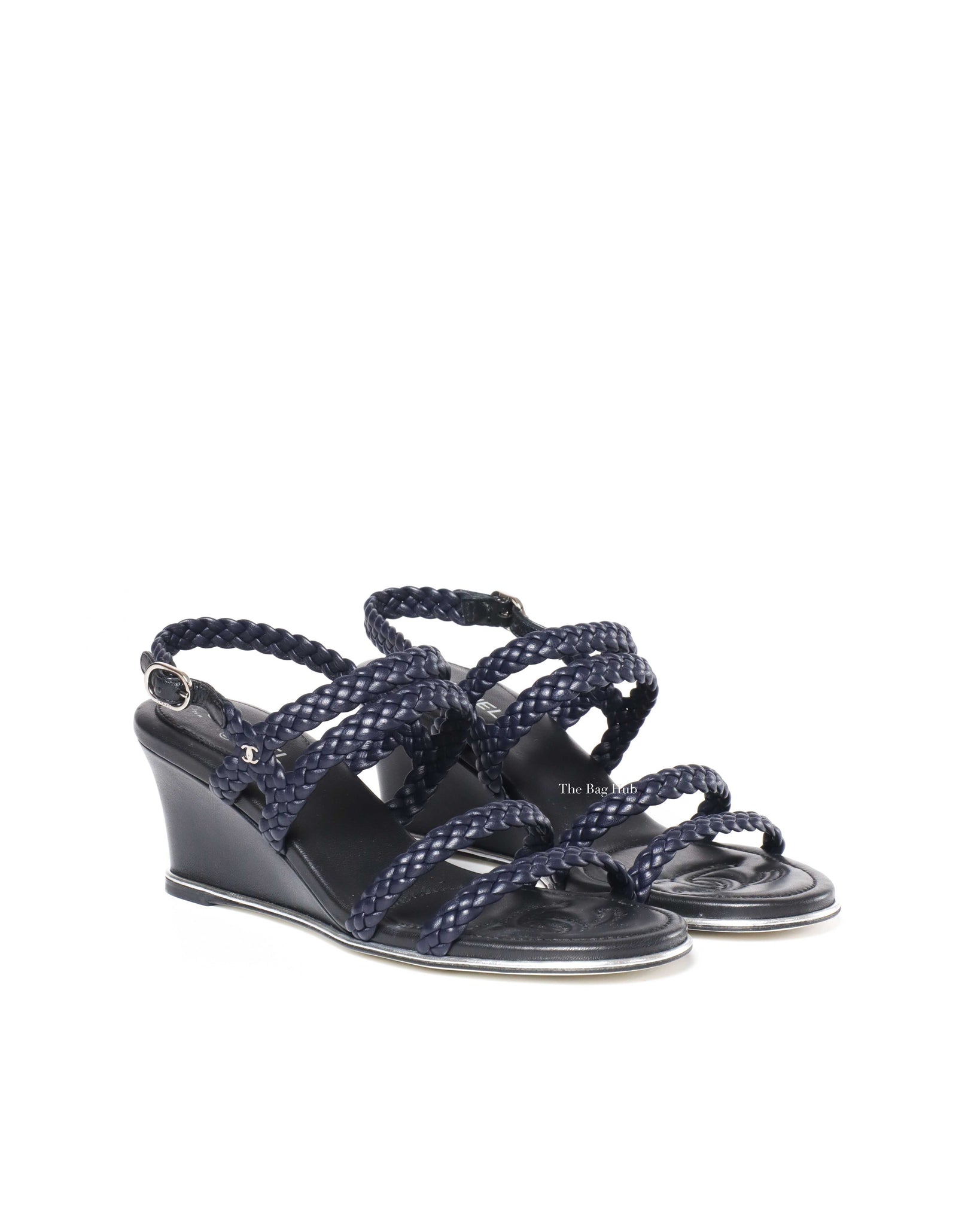 Chanel Navy Lambskin Braided Wedge Size 36C
