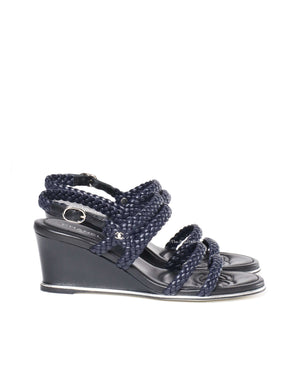 Chanel Navy Lambskin Braided Wedge Size 36C