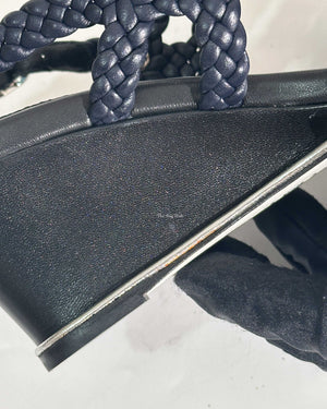 Chanel Navy Lambskin Braided Wedge Size 36C