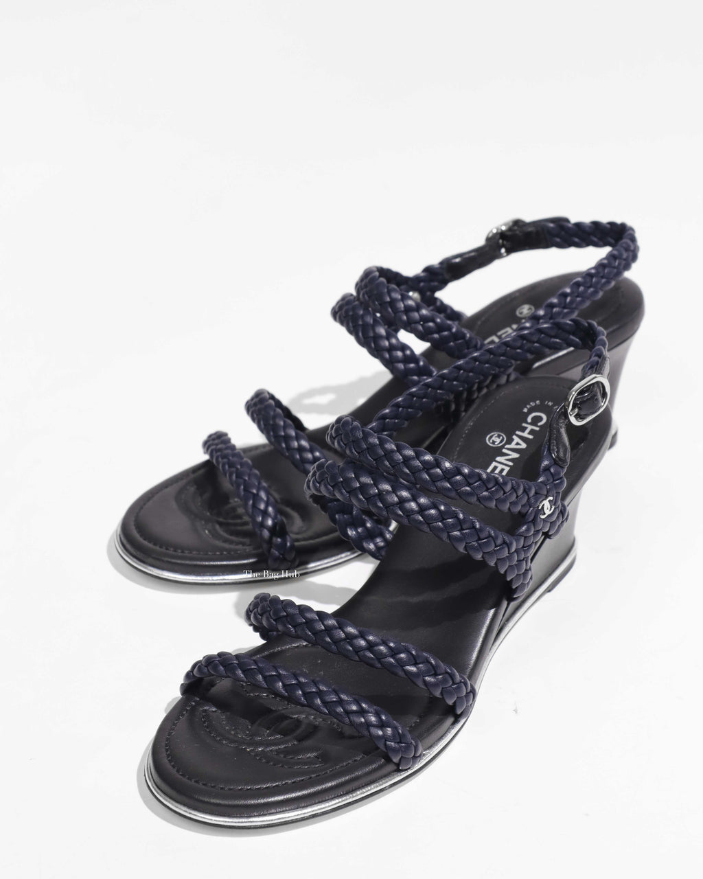 Chanel Navy Lambskin Braided Wedge Size 36C