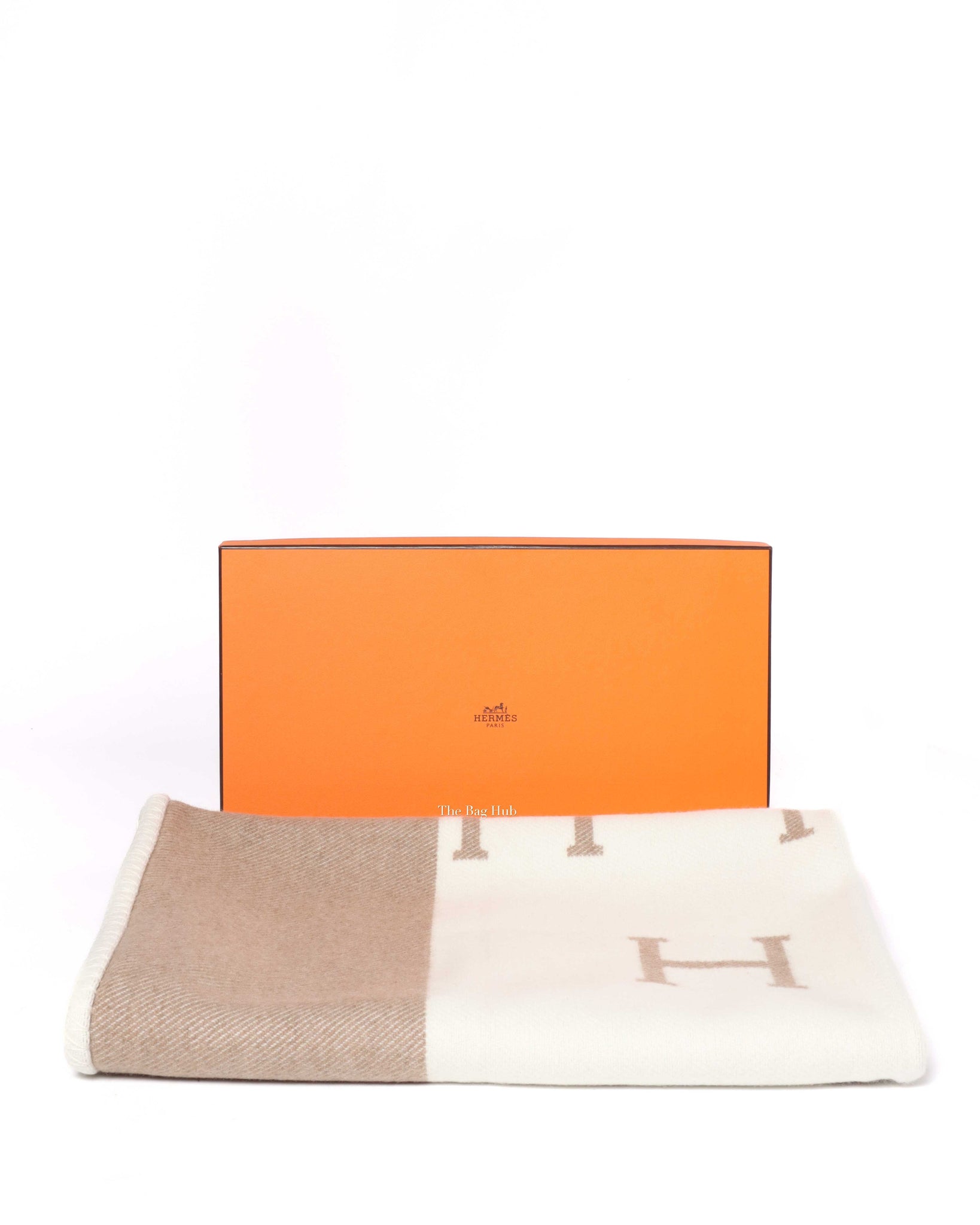 Hermes Noisette Moyen/Blanc Wool/Cashmere Avalon Baby Blanket-7
