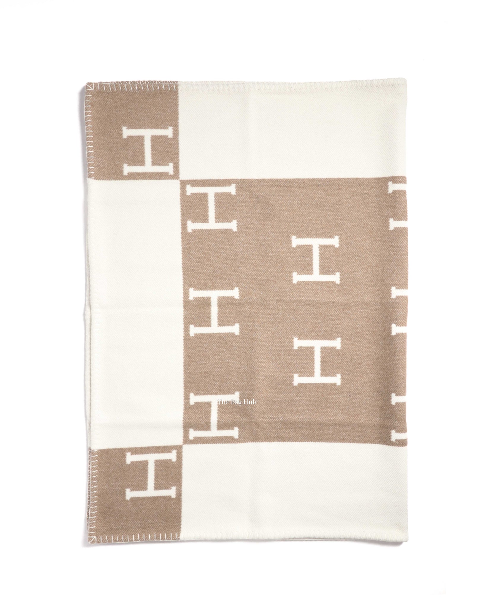 Hermes Noisette Moyen/Blanc Wool/Cashmere Avalon Baby Blanket-2