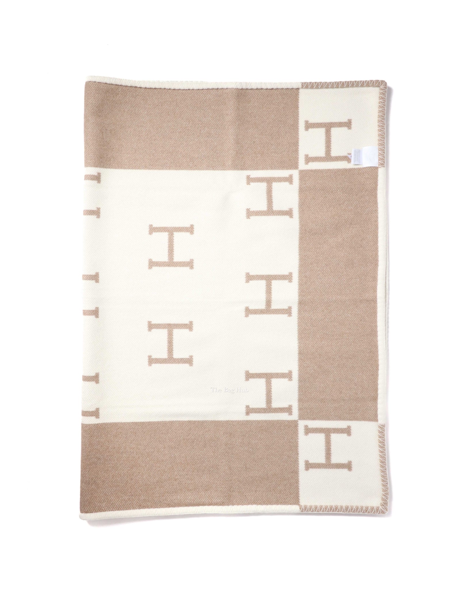 Hermes Noisette Moyen/Blanc Wool/Cashmere Avalon Baby Blanket-5