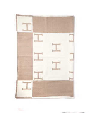 Hermes Noisette Moyen/Blanc Wool/Cashmere Avalon Baby Blanket-4
