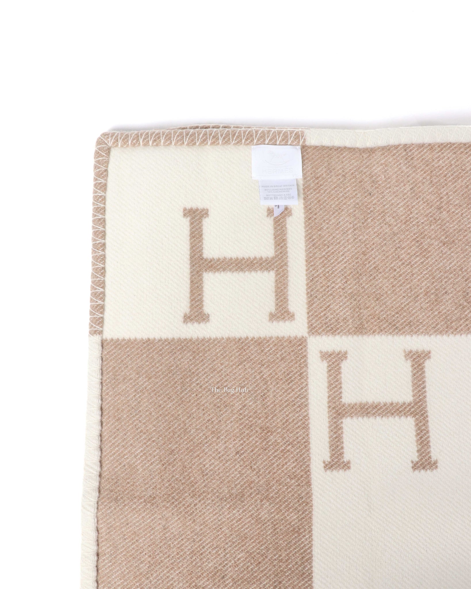 Hermes Noisette Moyen/Blanc Wool/Cashmere Avalon Baby Blanket-6