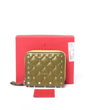 Valentino Garavani Green Leather Rockstud Spike Compack Wallet-10