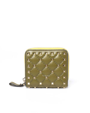 Valentino Garavani Green Leather Rockstud Spike Compack Wallet-2
