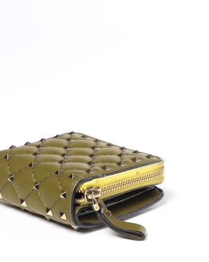 Valentino Garavani Green Leather Rockstud Spike Compack Wallet-6
