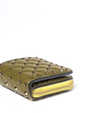 Valentino Garavani Green Leather Rockstud Spike Compack Wallet-8