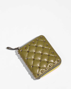 Valentino Garavani Green Leather Rockstud Spike Compack Wallet-1