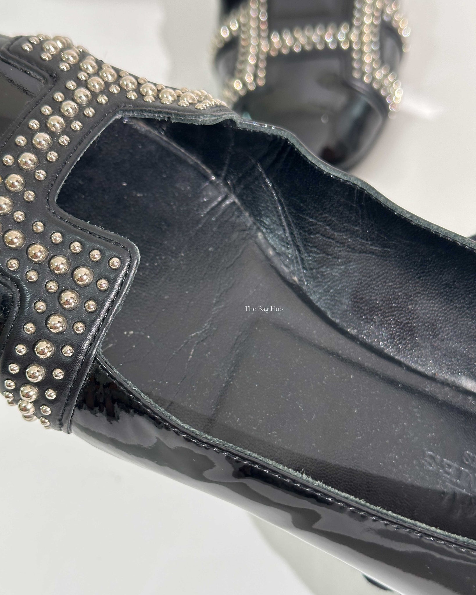 Hermes Black Patent Leather Studded Nice Ballet Flats Size 36.5