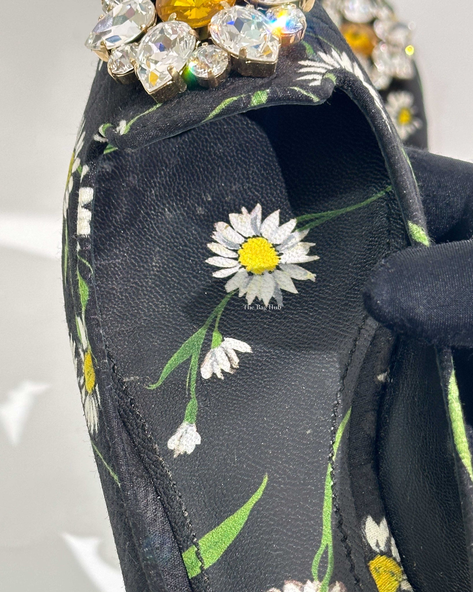 Dolce & Gabbana Multicolor Floral Print Brocade Fabric Crystal Embellished Flats Size 36.5