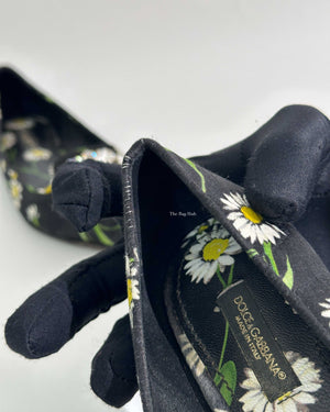 Dolce & Gabbana Multicolor Floral Print Brocade Fabric Crystal Embellished Flats Size 36.5