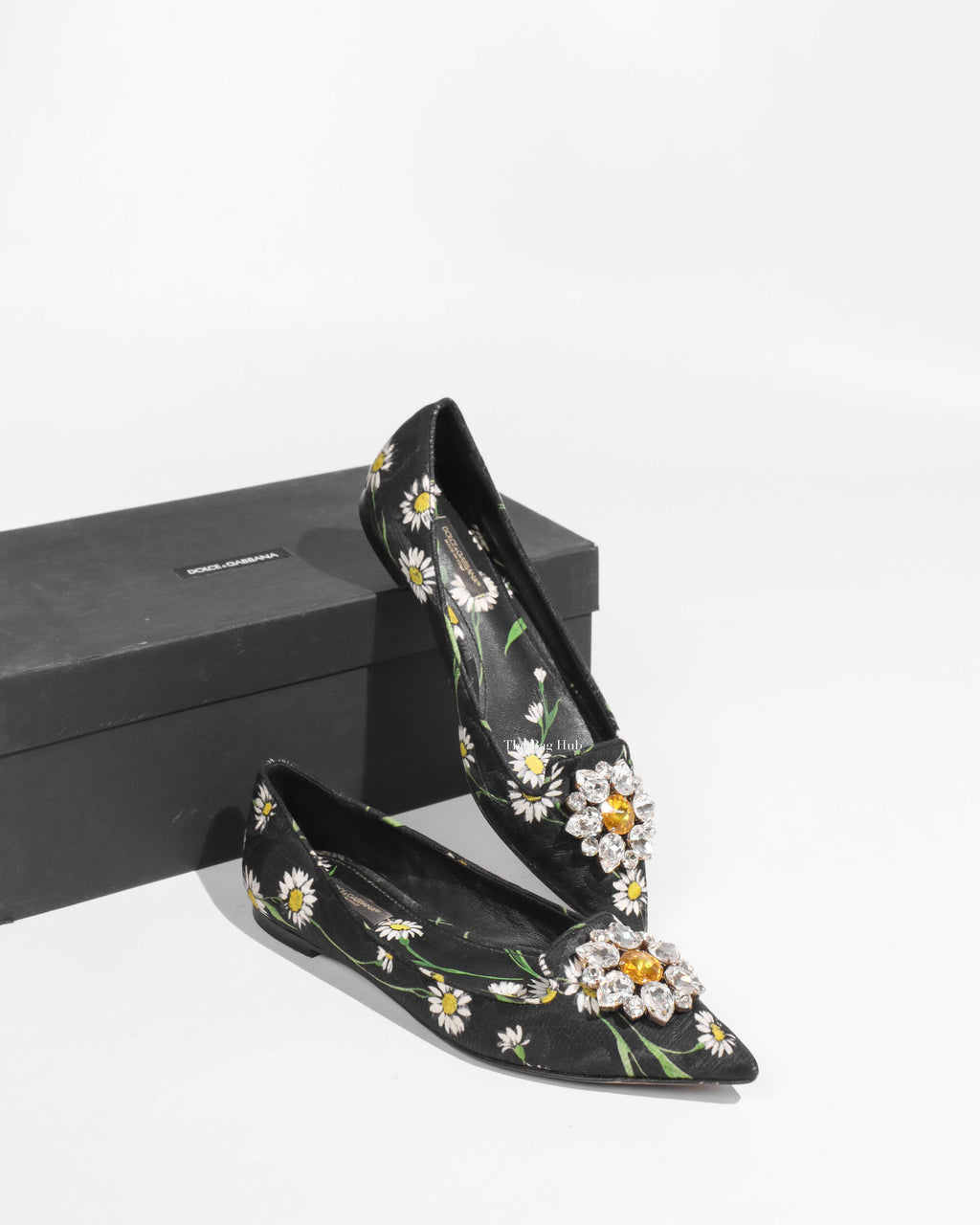 Dolce & Gabbana Multicolor Floral Print Brocade Fabric Crystal Embellished Flats Size 36.5