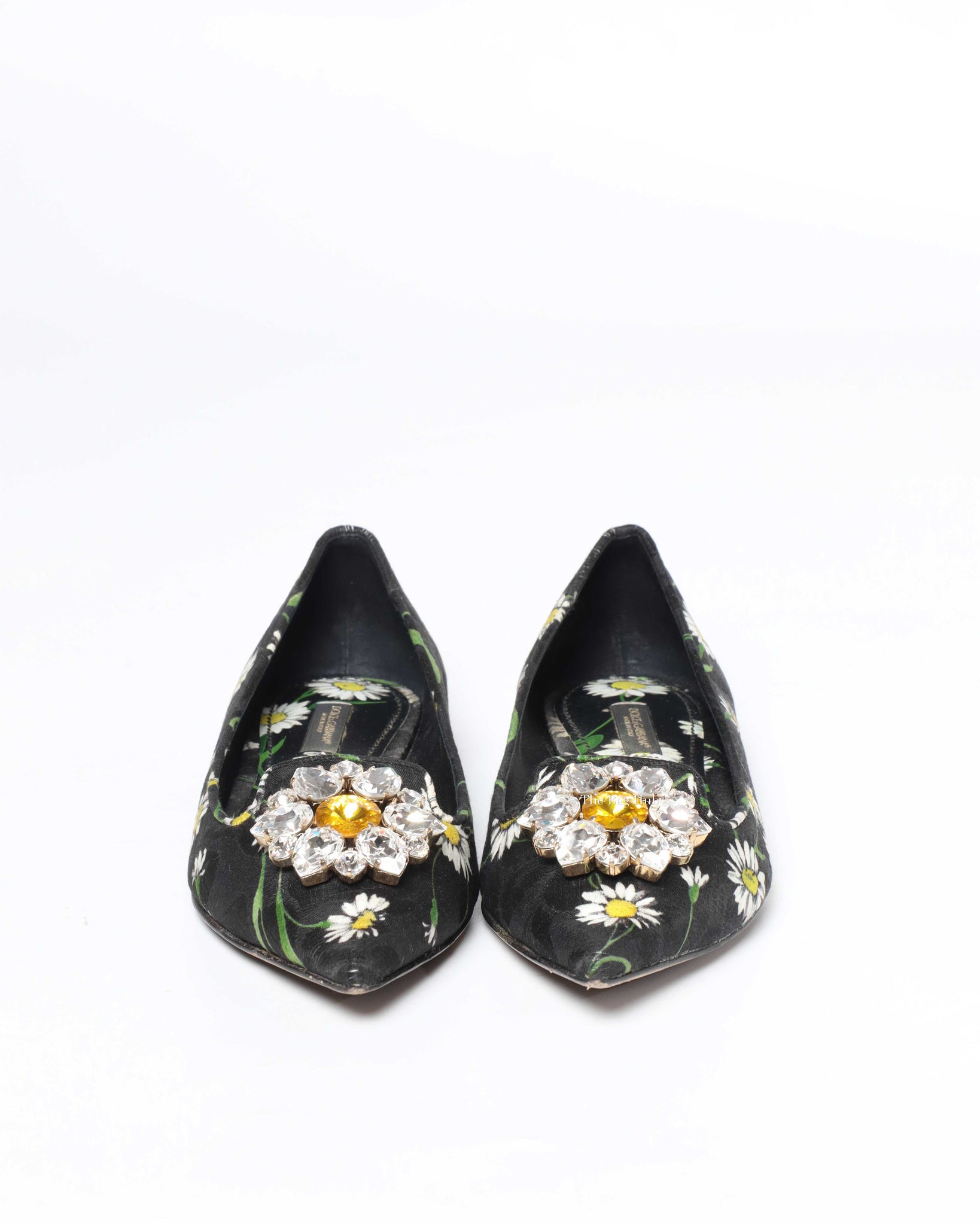 Dolce & Gabbana Multicolor Floral Print Brocade Fabric Crystal Embellished Flats Size 36.5
