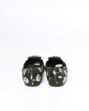 Dolce & Gabbana Multicolor Floral Print Brocade Fabric Crystal Embellished Flats Size 36.5