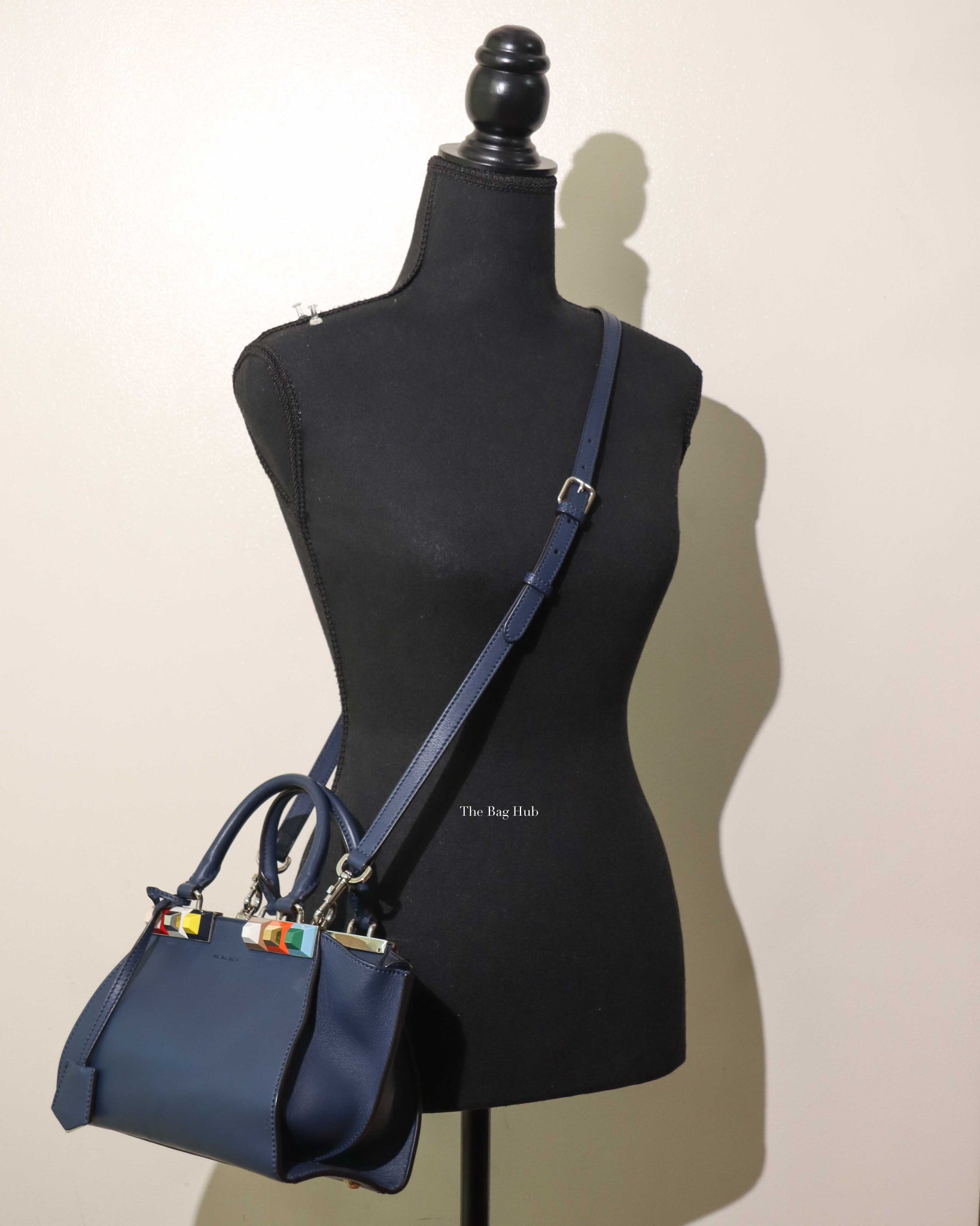 Fendi Navy Blue Leather 3Jours Studded Mini Bag-12