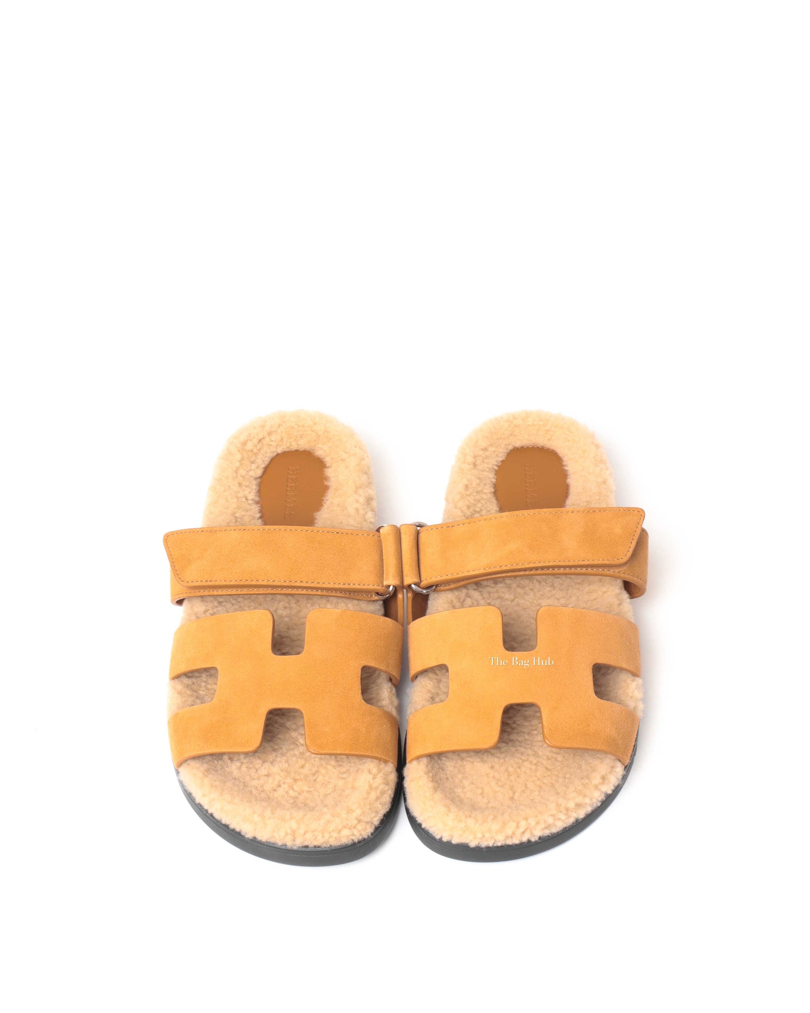 Hermes Light Tan Suede with Shearling Chypre Sandals Size 39