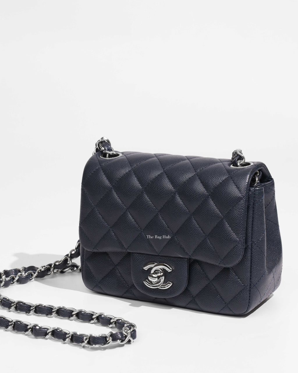 Chanel Navy Blue Mini Square Classic Flap Bag SHW-1