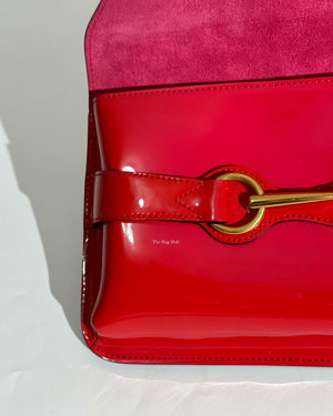 Gucci Red/Orange Patent Leather Bright Bit Clutch-15