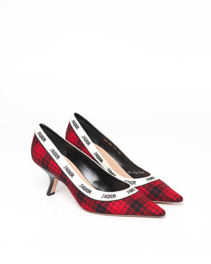 Dior Red/Black Tartan Print J'adior Pumps Size 40-2