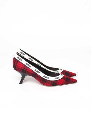 Dior Red/Black Tartan Print J'adior Pumps Size 40-5