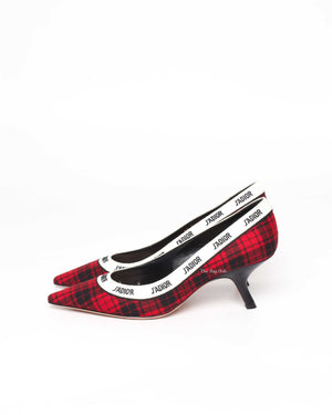 Dior Red/Black Tartan Print J'adior Pumps Size 40-6