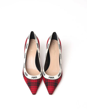 Dior Red/Black Tartan Print J'adior Pumps Size 40-4