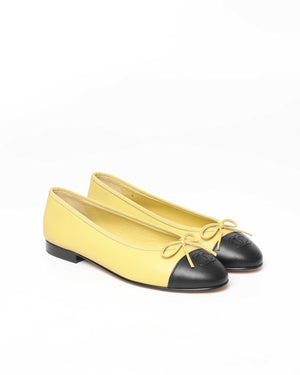 Chanel Yellow/Black Ballet Flats Size 37C-2