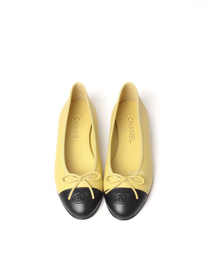 Chanel Yellow/Black Ballet Flats Size 37C-4