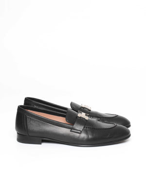 Hermes Black Women's Paris Loafers SHW Size 37-5