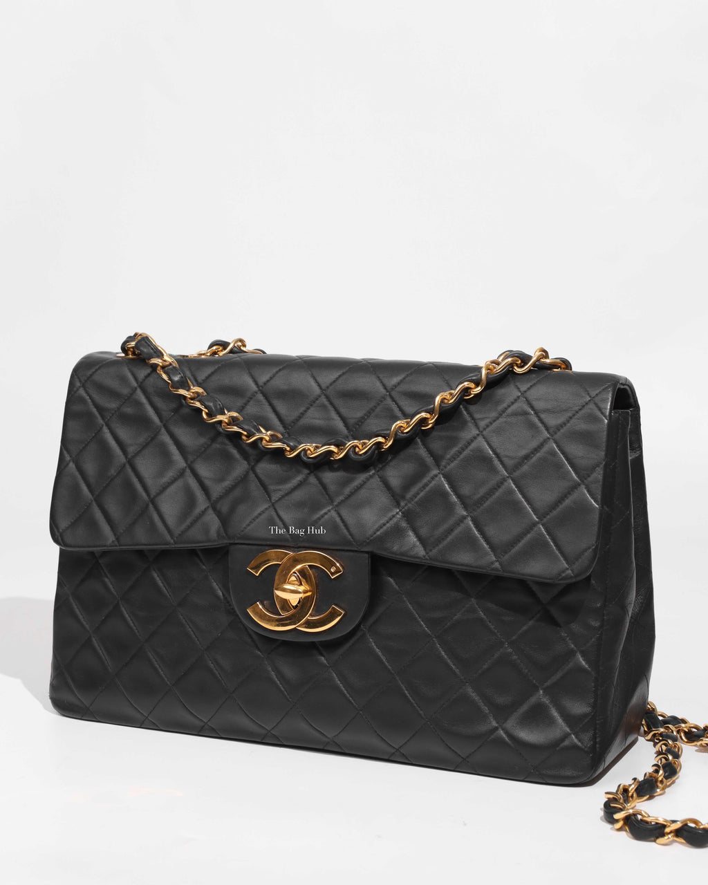 Chanel Black Maxi Vintage Jumbo Matelasse 34 Chain Shoulder Bag