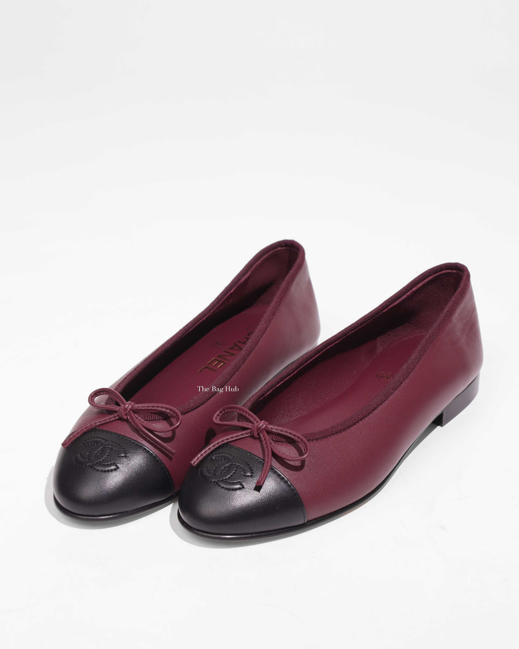 Chanel Maroon/Black Ballet Flats Size 37C-1
