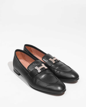 Hermes Black Women's Paris Loafers SHW Size 37-1