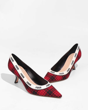 Dior Red/Black Tartan Print J'adior Pumps Size 40-1